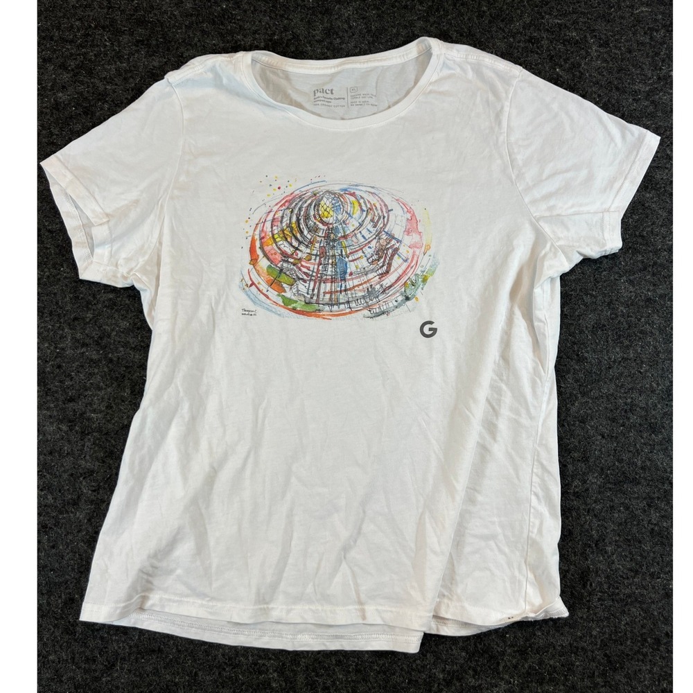 Pact Guggenheim Museum Thompson Graphic Tee TShirt White Organic Cotton Women XL